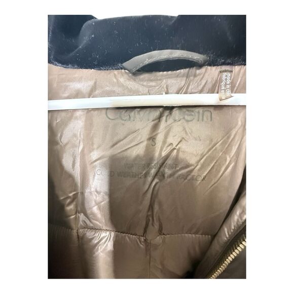 Calvin Klein Womens Faux Fur Trim Hooded Full Zipper Puffer Jacket Brown Size S - Picture 8 of 9